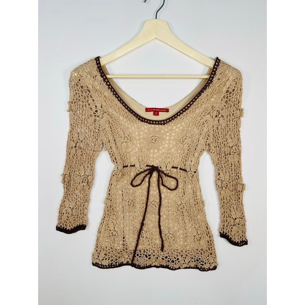Vintage Y2K J.J. Basics Crochet Babydoll Fitted Top Size Medium Fairy Festival